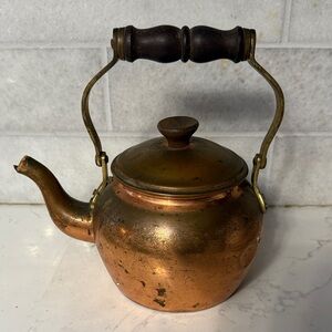 Vintage Copper Teapot with Dark Wood Handle